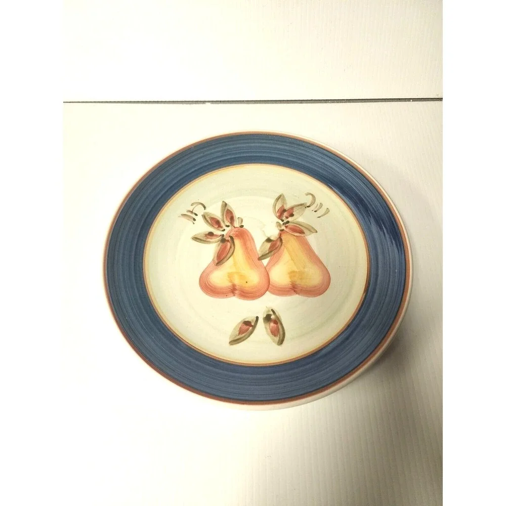 Gibson Hand Painted Pear Blue Rim 7 1/4‎ Inch Plate